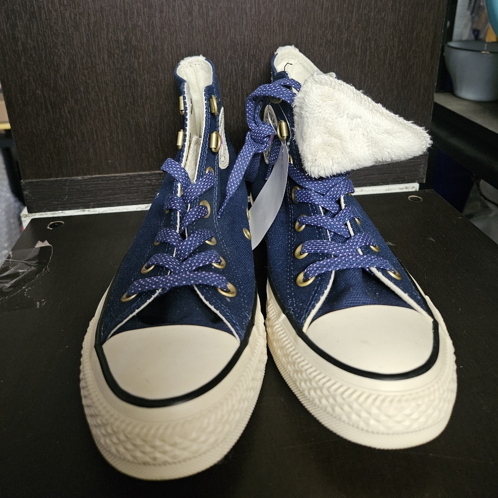 Converse High Top Sneakers Navy Blue with White Accents - Picture 2 of 6